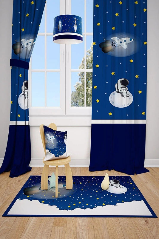 Astronot Uzay Spacex Çocuk Ve Bebek Odası Fon Perdesi - 2 Kanat - evdeyiz.de