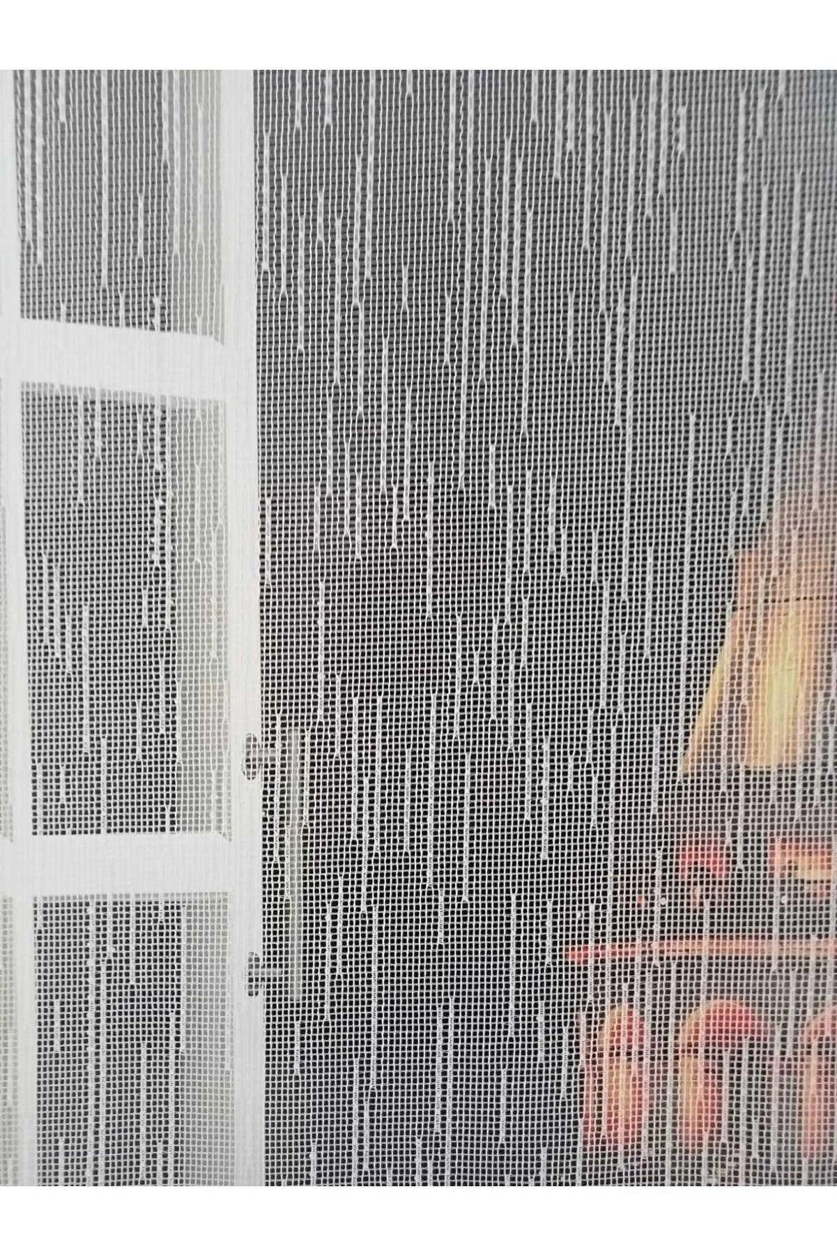 Çift Mekanizmalı Beyaz Yağmur Damla Desenli Tül Stor Perde - evdeyiz.de