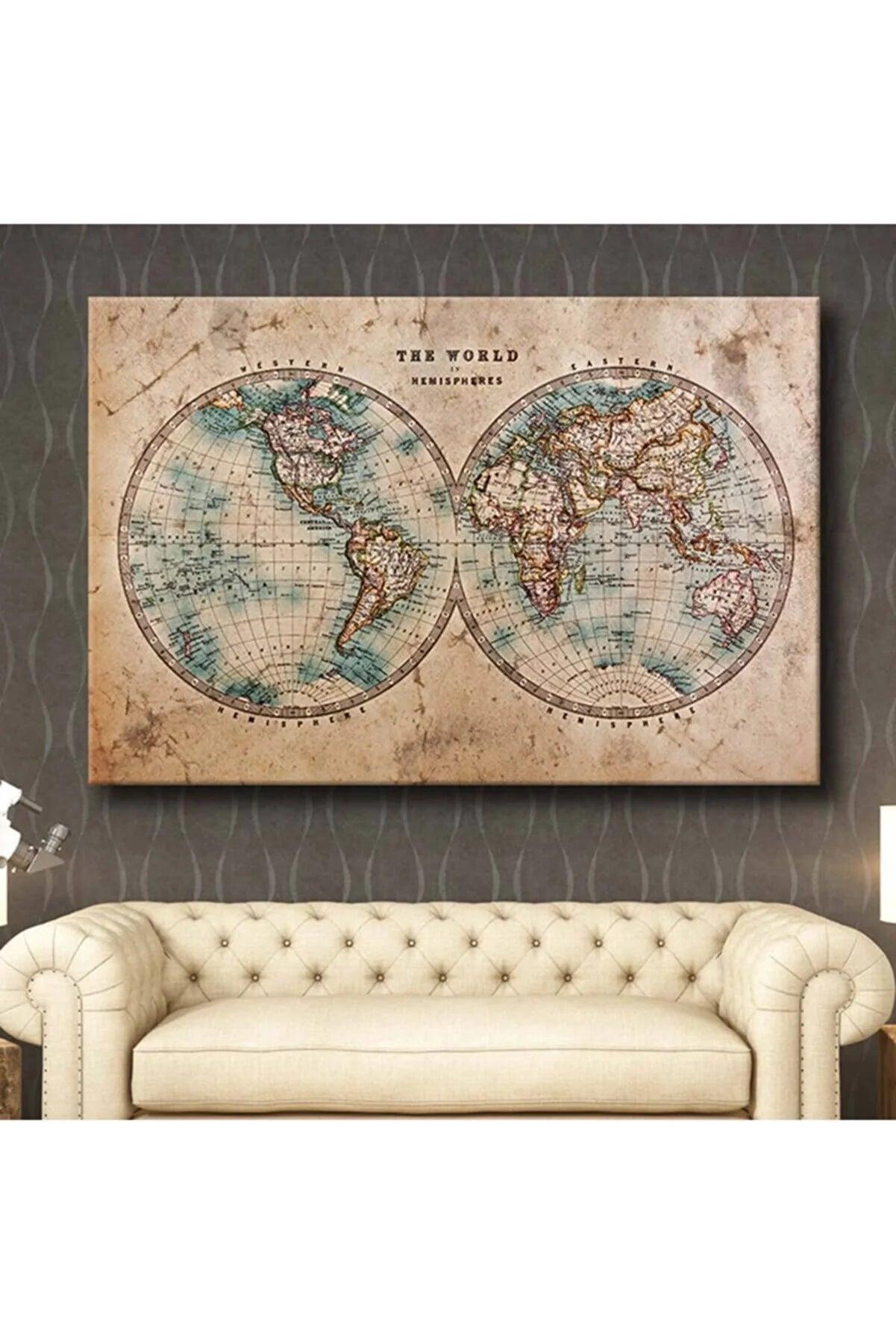 Dünya Haritası Kanvas Tablo - 70x50 cm - evdeyiz.de