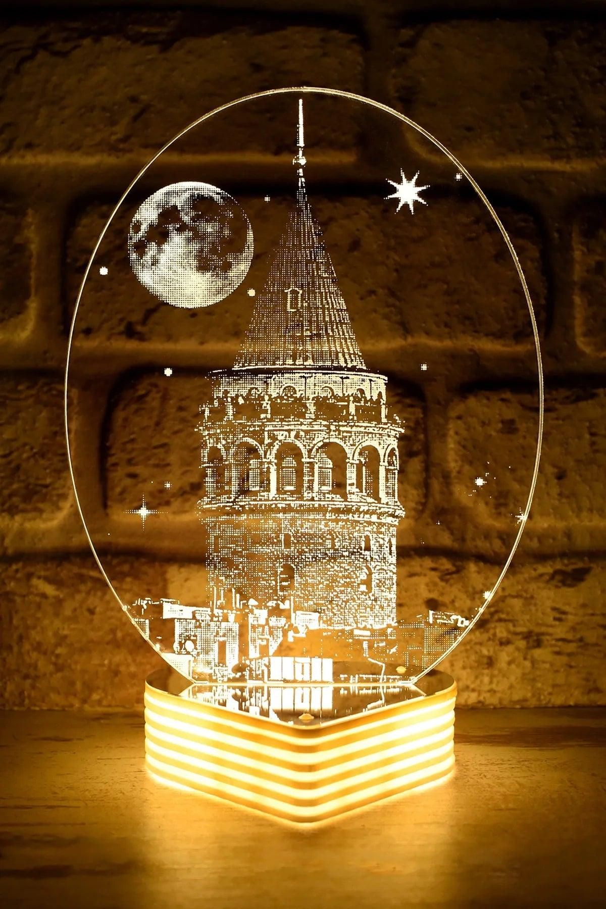 Galata Kulesi Görselli 3D Görünümlü Led Lamba - evdeyiz.de