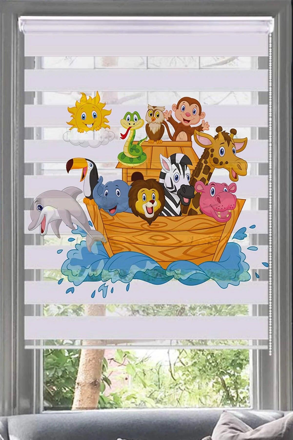 Gemideki Sevimli Hayvanlar Baskı Zebra Perde - Bebek Odası, Çocuk Odası - evdeyiz.de