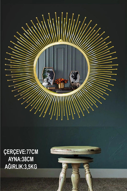 Gold Duvar Aynası - Modern Dekoratif Metal Ayna, Toplu Örümcek Model, Salon, Antre, Banyo - evdeyiz.de