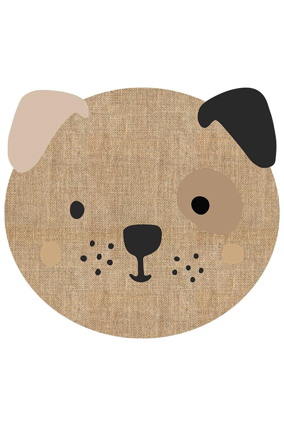 Halı - Dijital Kaymaz Yıkanabilir Jüt Görünümlü Sevimli Köpek Modern Çocuk Halısı Çocuk Odası Halısı - evdeyiz.de