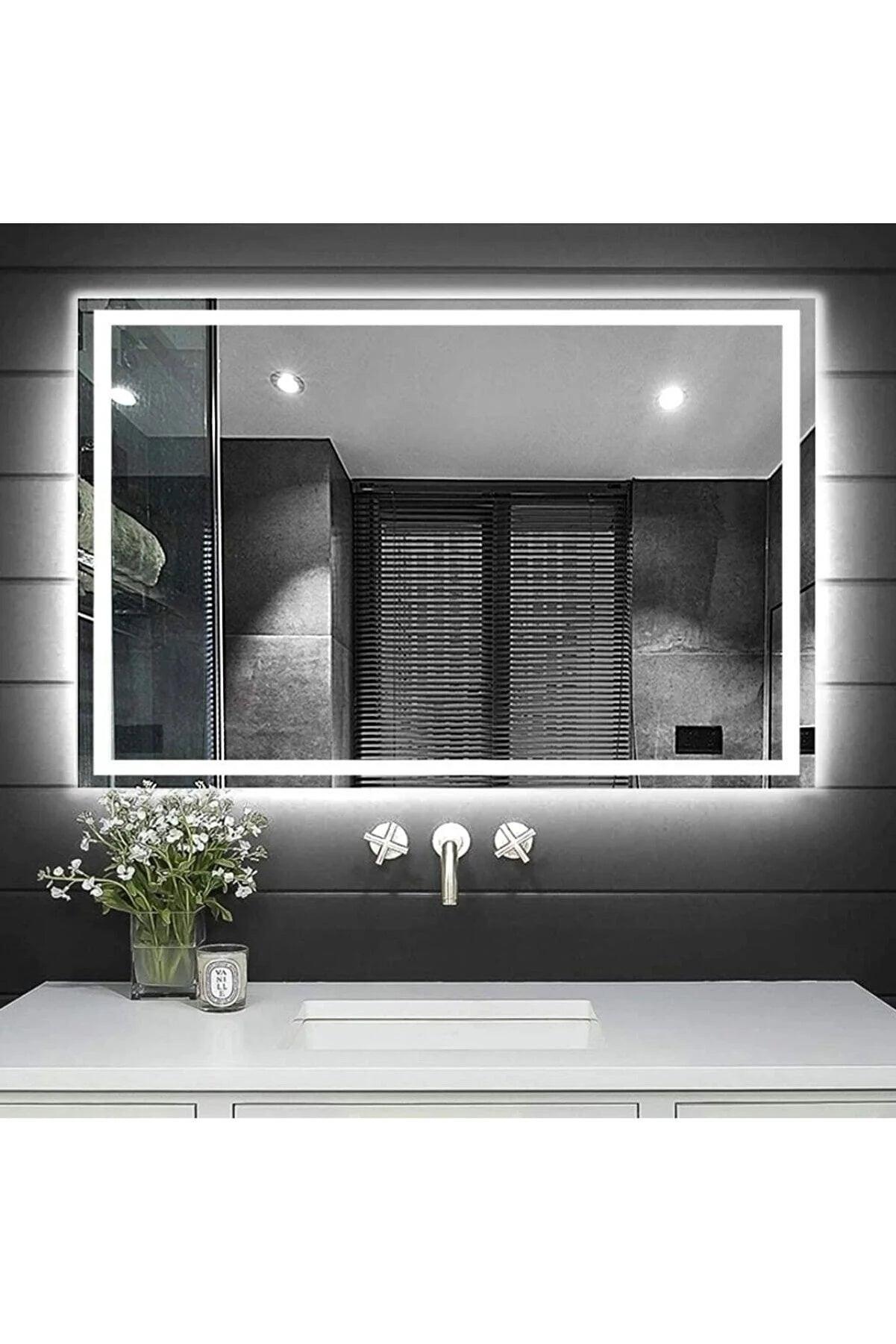 Led Işıklı Kumlamalı Banyo Aynası - 80x60 cm - evdeyiz.de