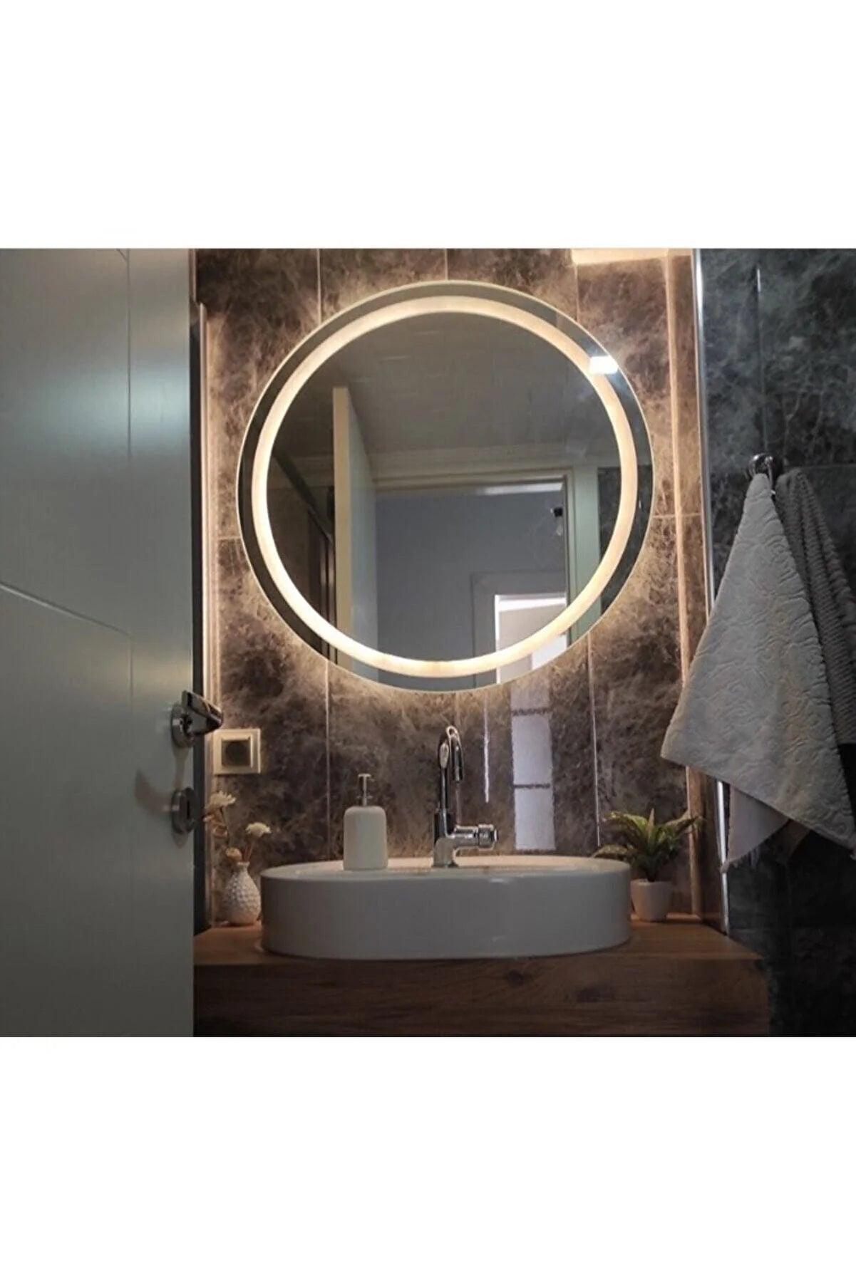 Led'li Kumlamali Lavabo & Banyo Aynası - 60 Çap - evdeyiz.de