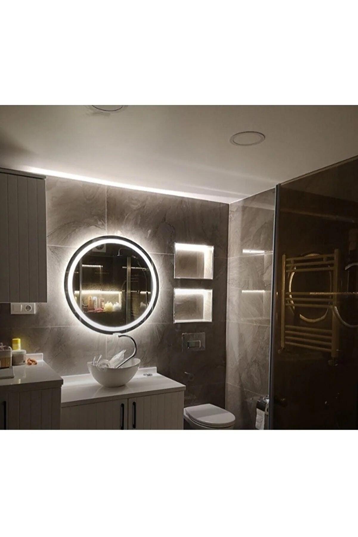 Led'li Kumlamali Lavabo & Banyo Aynası - 60 Çap - evdeyiz.de