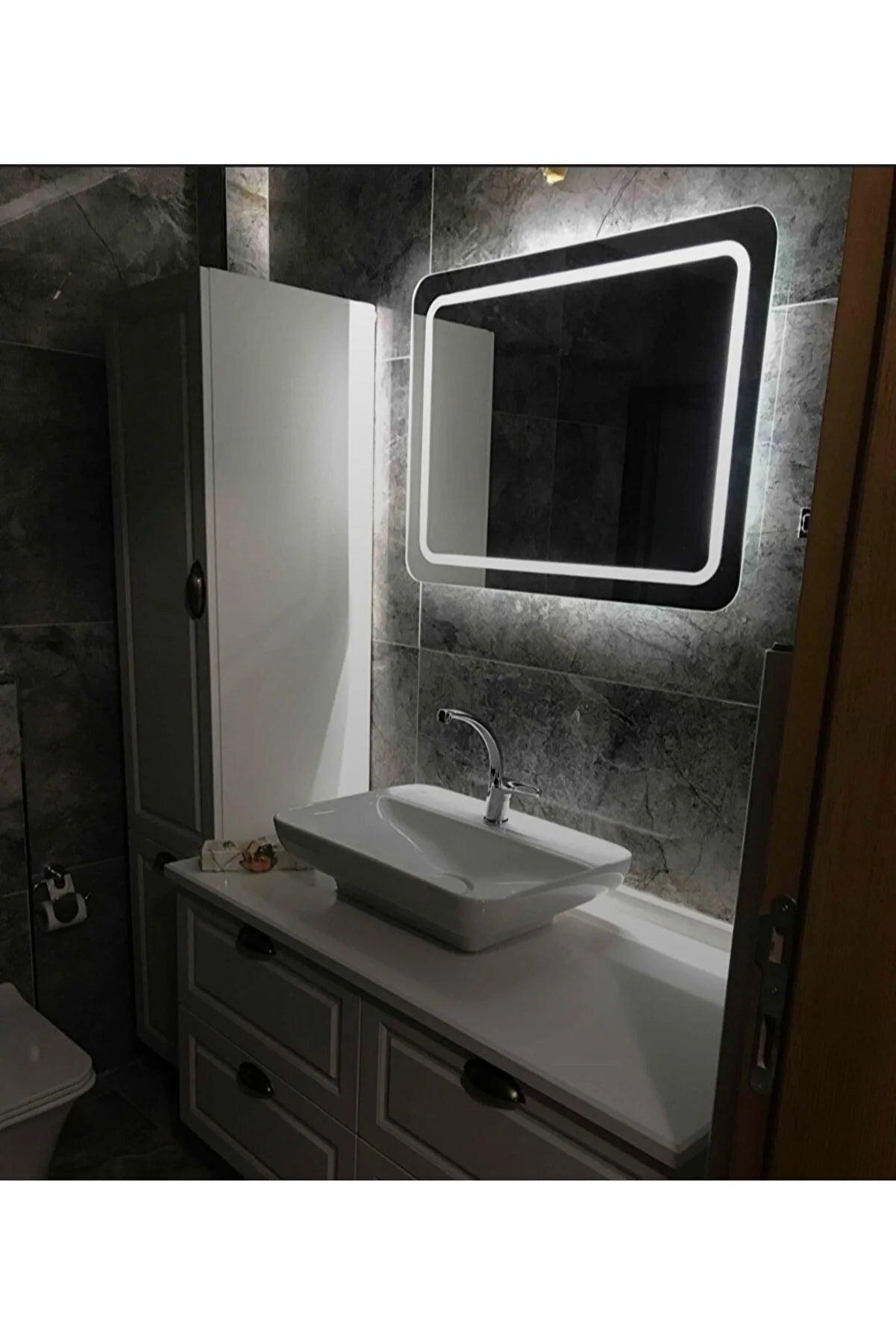 Led'li Kumlamalı Lavabo & Banyo Aynası - 80x60 cm - evdeyiz.de
