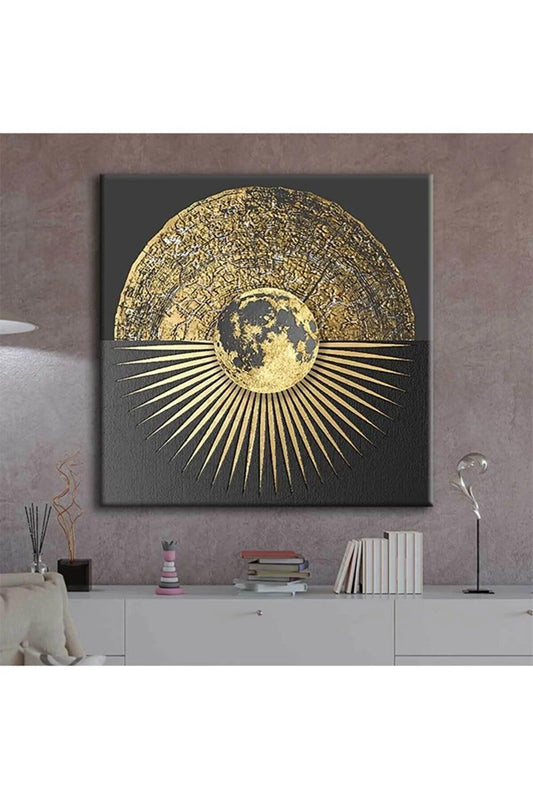 Modern Lüks Altın Geometrik Soyut Dekoratif Kanvas Tablo - 60x60 cm - evdeyiz.de