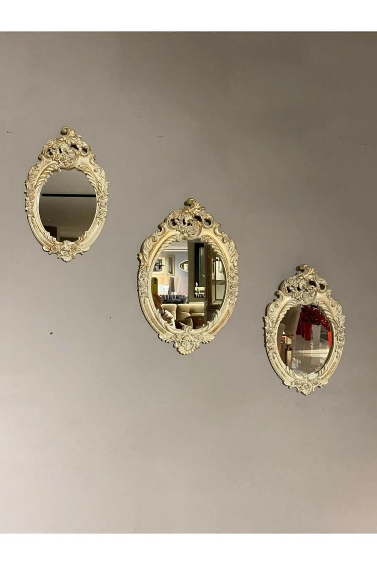 Üçlü Dekoratif Eskitme Ayna - Krem - evdeyiz.de